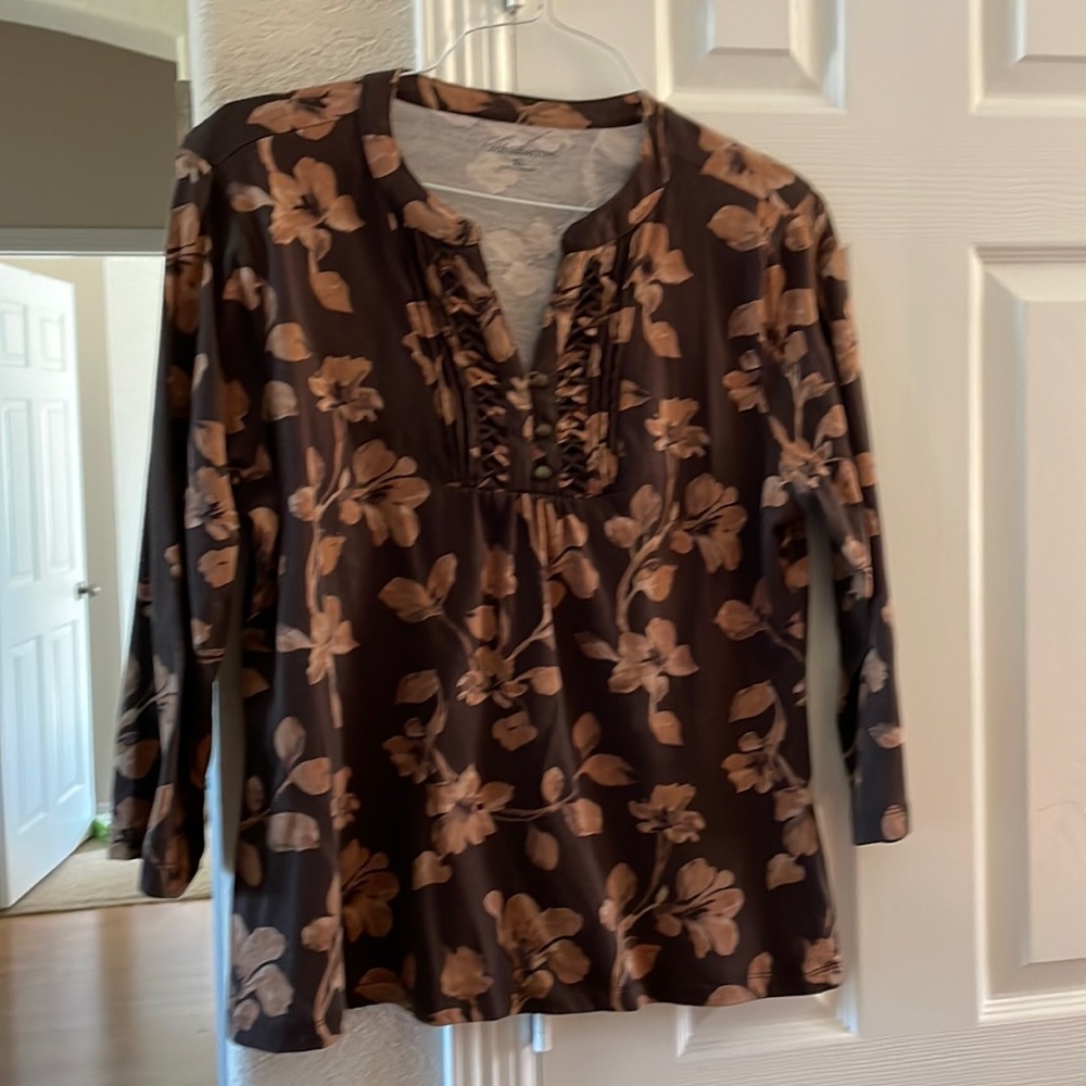 Croft & Barrow brown floral tunic V neck XL